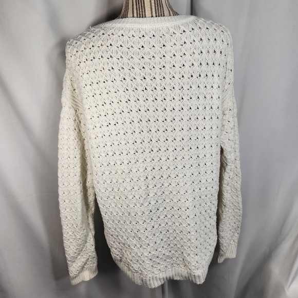 Old Navy White Ribbed Sides Long Sleeve Sweater Size Medium - Picture 5 of 7